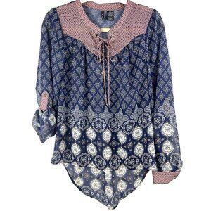 Fire Los Angeles LA Women's Top S Shirt Blouse Wearable Art Silky Sheer Roll Tab